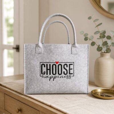 Filztasche handmade bestickt - Choose Happiness