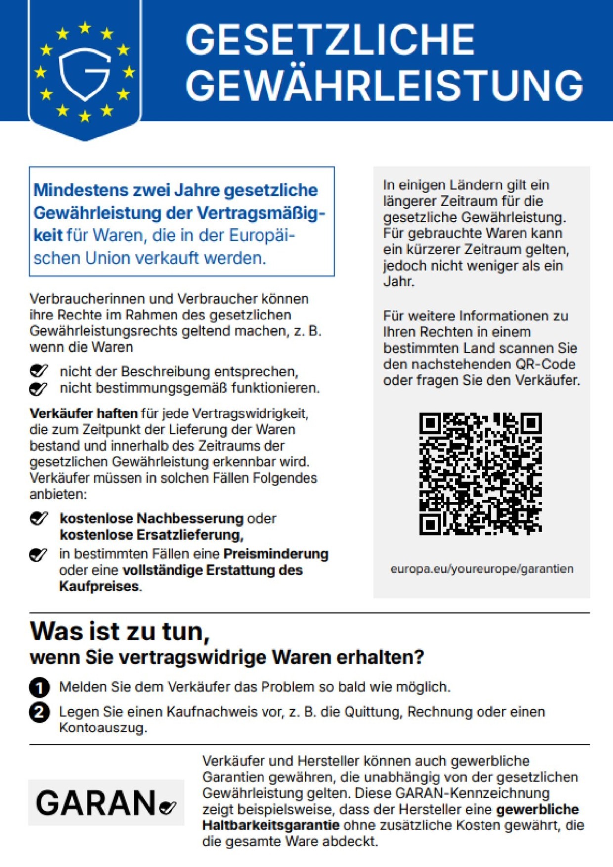 Gesetzliche Gewährleistung – harmonisierte EU-Mitteilung zu den gesetzlichen Gewährleistungsrechten